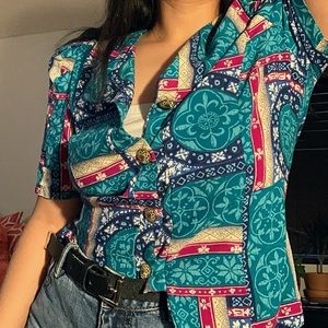 Vintage Colorful Patterned Button-Up
